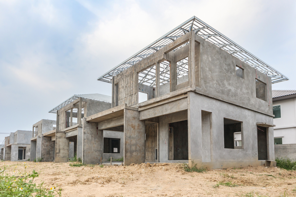 construction residential new house with prefabrication system in progress at building site